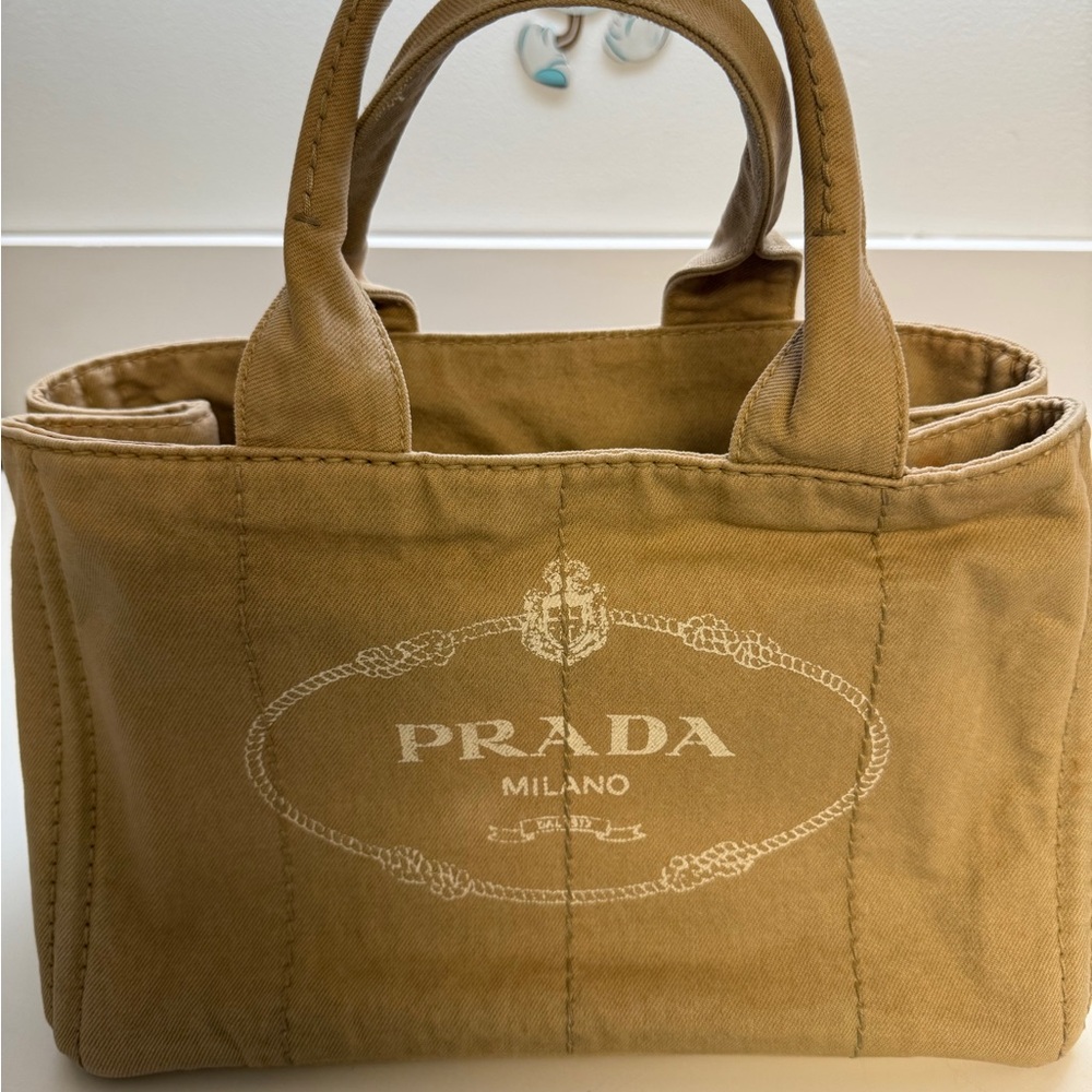 Prada Tan Canapa Canvas Tote Bag